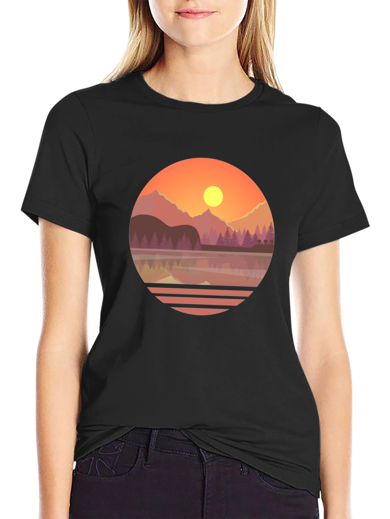 Camiseta Gráfica de Montaña al Atardecer