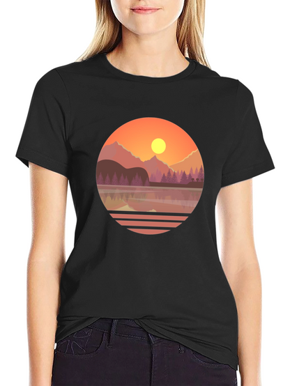 Camiseta Gráfica de Montaña al Atardecer