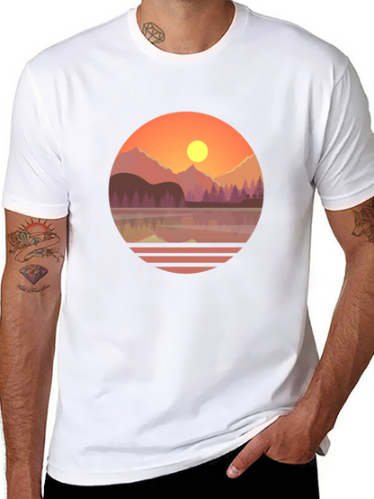 Camiseta Gráfica de Montaña al Atardecer