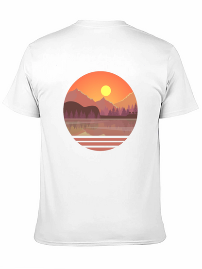 Camiseta Gráfica de Montaña al Atardecer