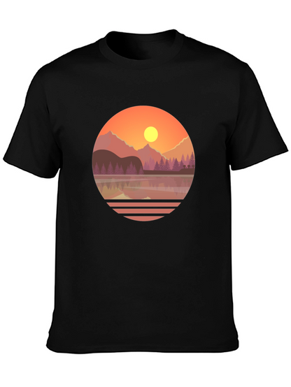 Camiseta Gráfica de Montaña al Atardecer