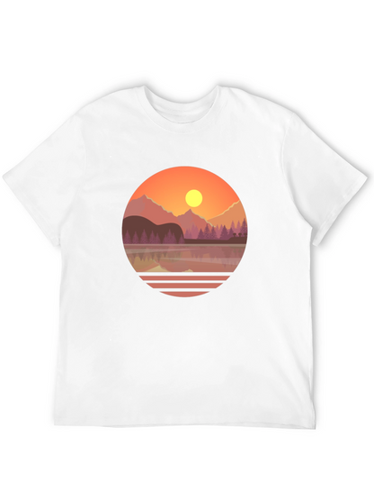 Camiseta Gráfica de Montaña al Atardecer