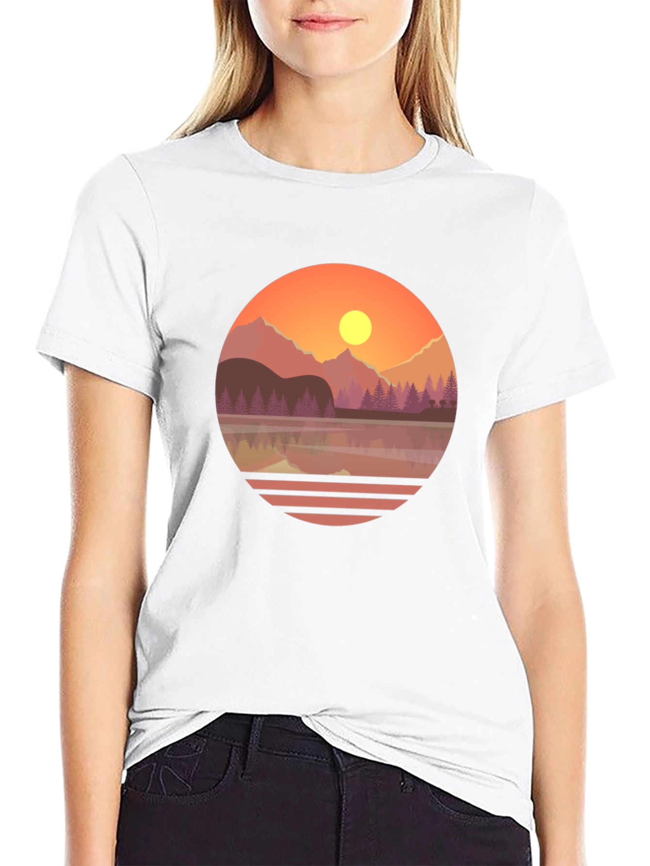 Camiseta Gráfica de Montaña al Atardecer