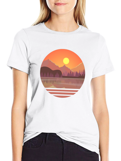 Camiseta Gráfica de Montaña al Atardecer