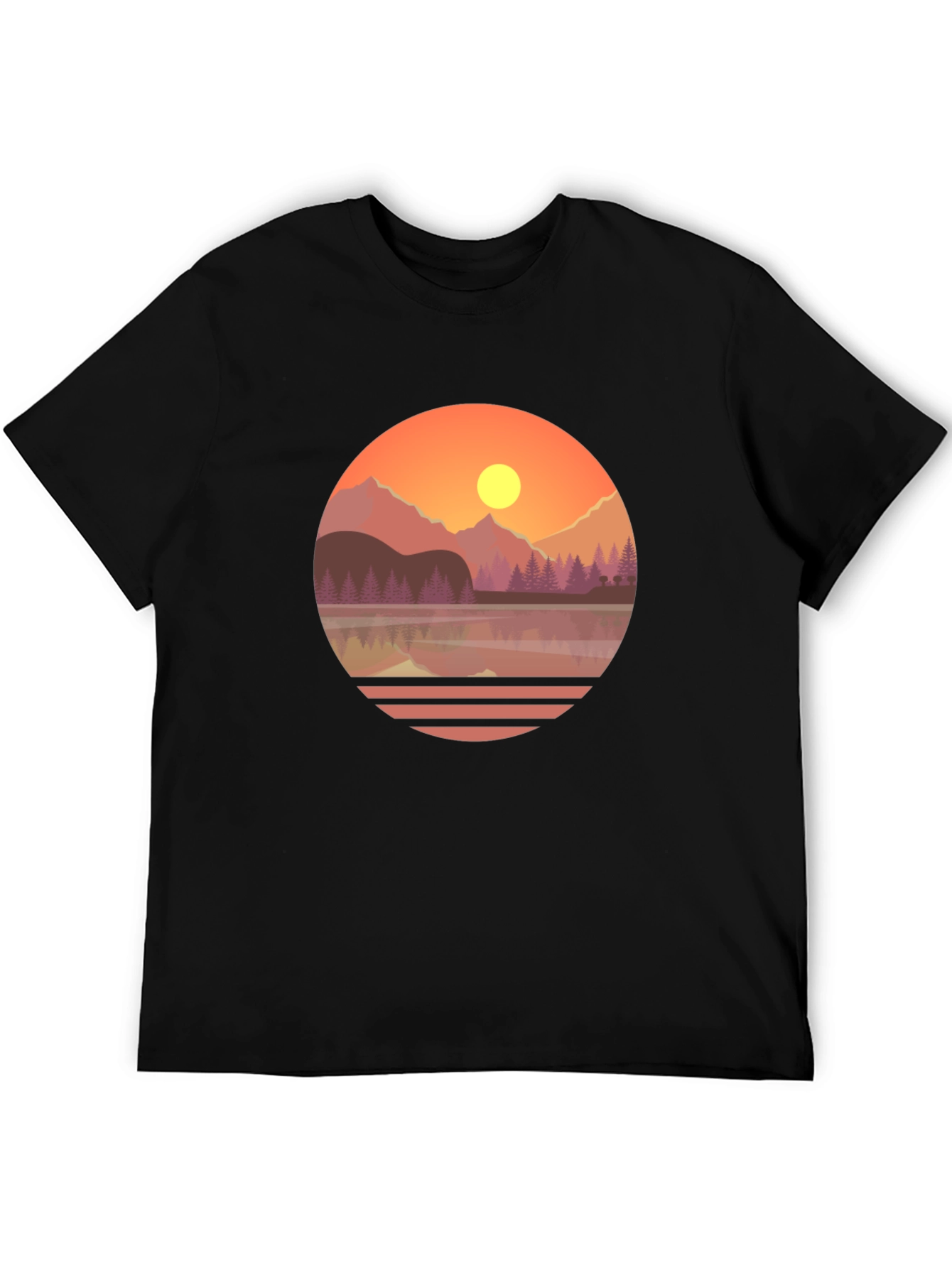 Camiseta Gráfica de Montaña al Atardecer