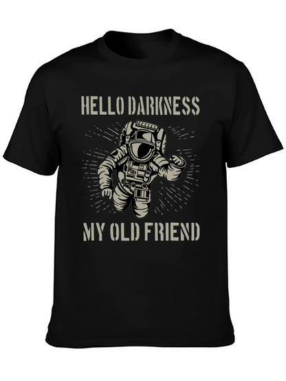 Camiseta Negra Astronauta: Hello Darkness My Old Friend
