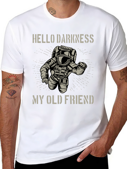 Camiseta Negra Astronauta: Hello Darkness My Old Friend