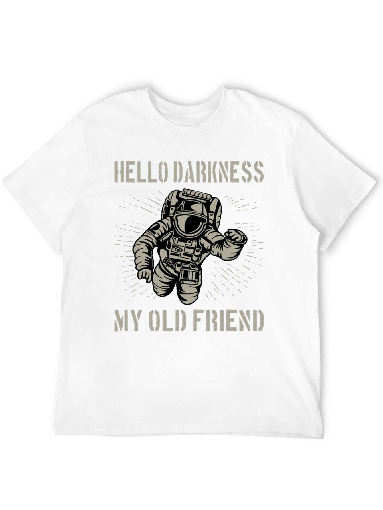 Camiseta Negra Astronauta: Hello Darkness My Old Friend