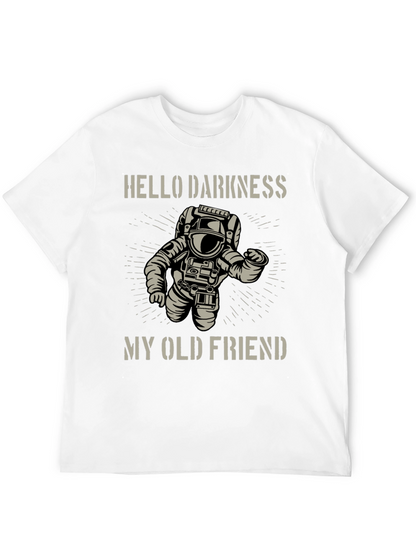 Camiseta Negra Astronauta: Hello Darkness My Old Friend
