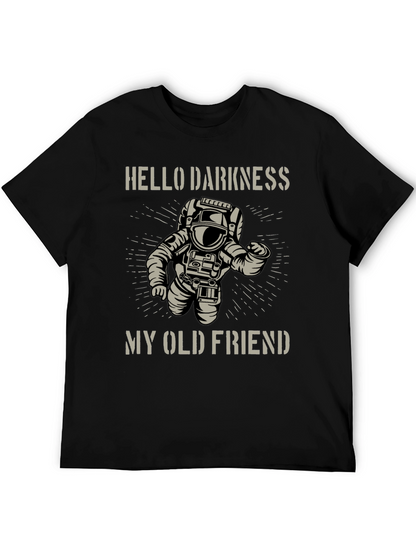 Camiseta Negra Astronauta: Hello Darkness My Old Friend