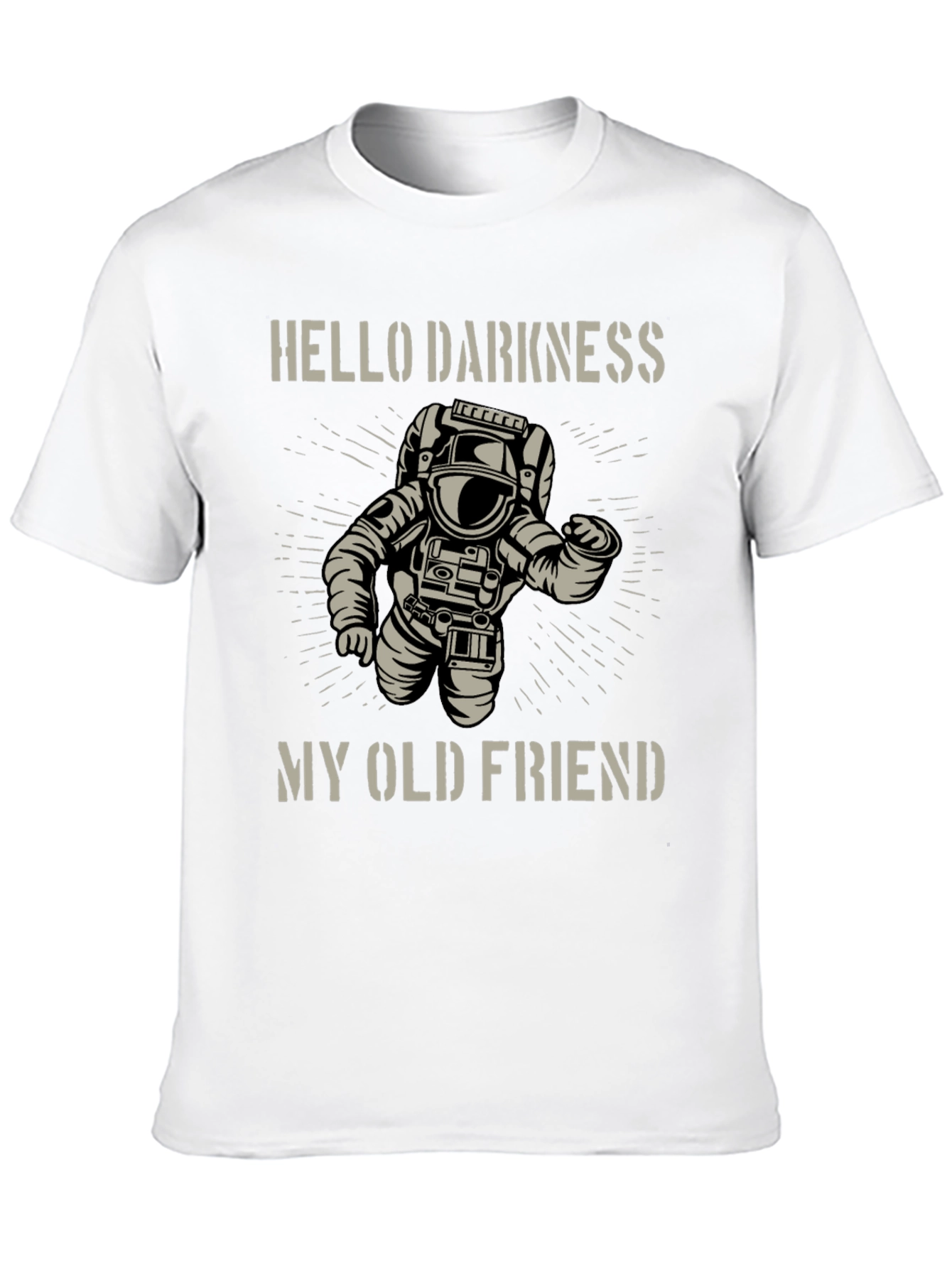 Camiseta Negra Astronauta: Hello Darkness My Old Friend