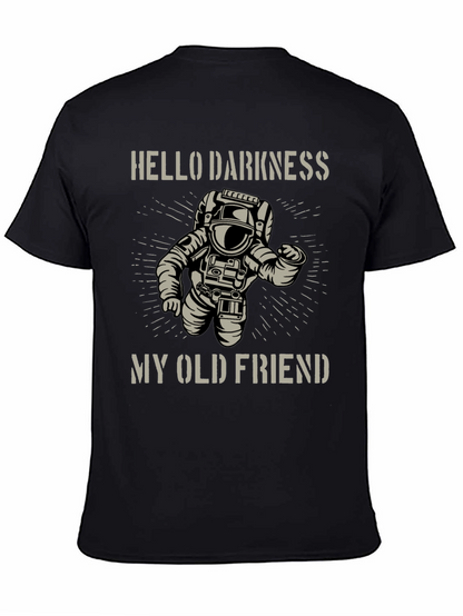 Camiseta Negra Astronauta: Hello Darkness My Old Friend