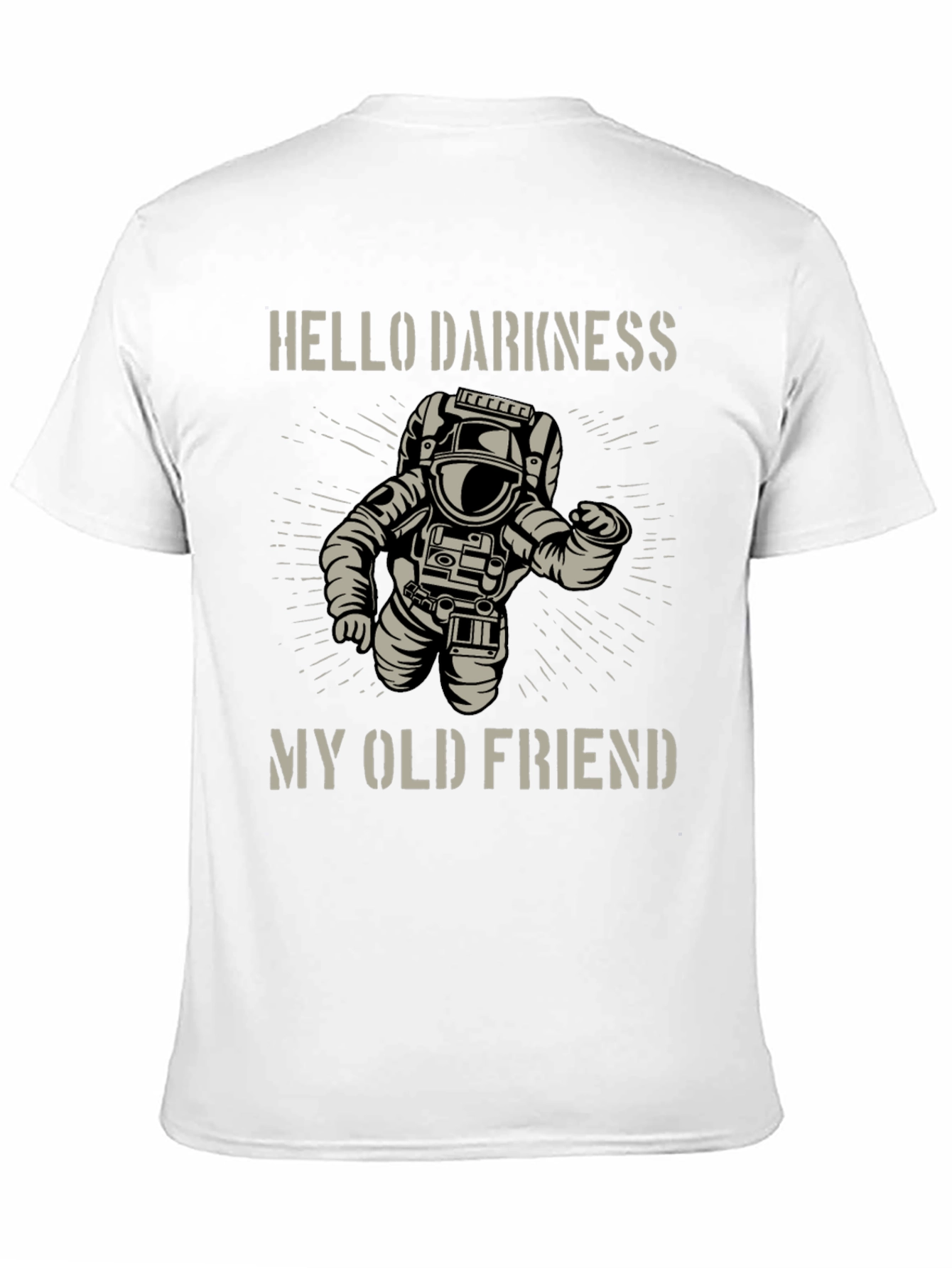 Camiseta Negra Astronauta: Hello Darkness My Old Friend