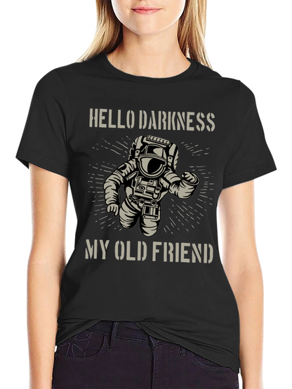 Camiseta Negra Astronauta: Hello Darkness My Old Friend