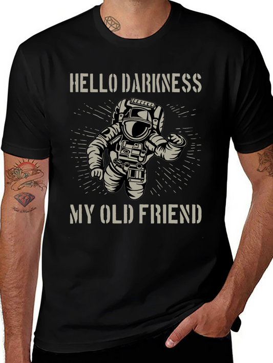 Camiseta Negra Astronauta: Hello Darkness My Old Friend