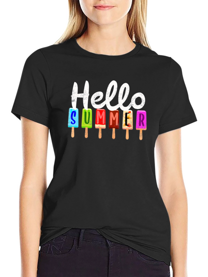 Camiseta Negra Hola Verano con Helados