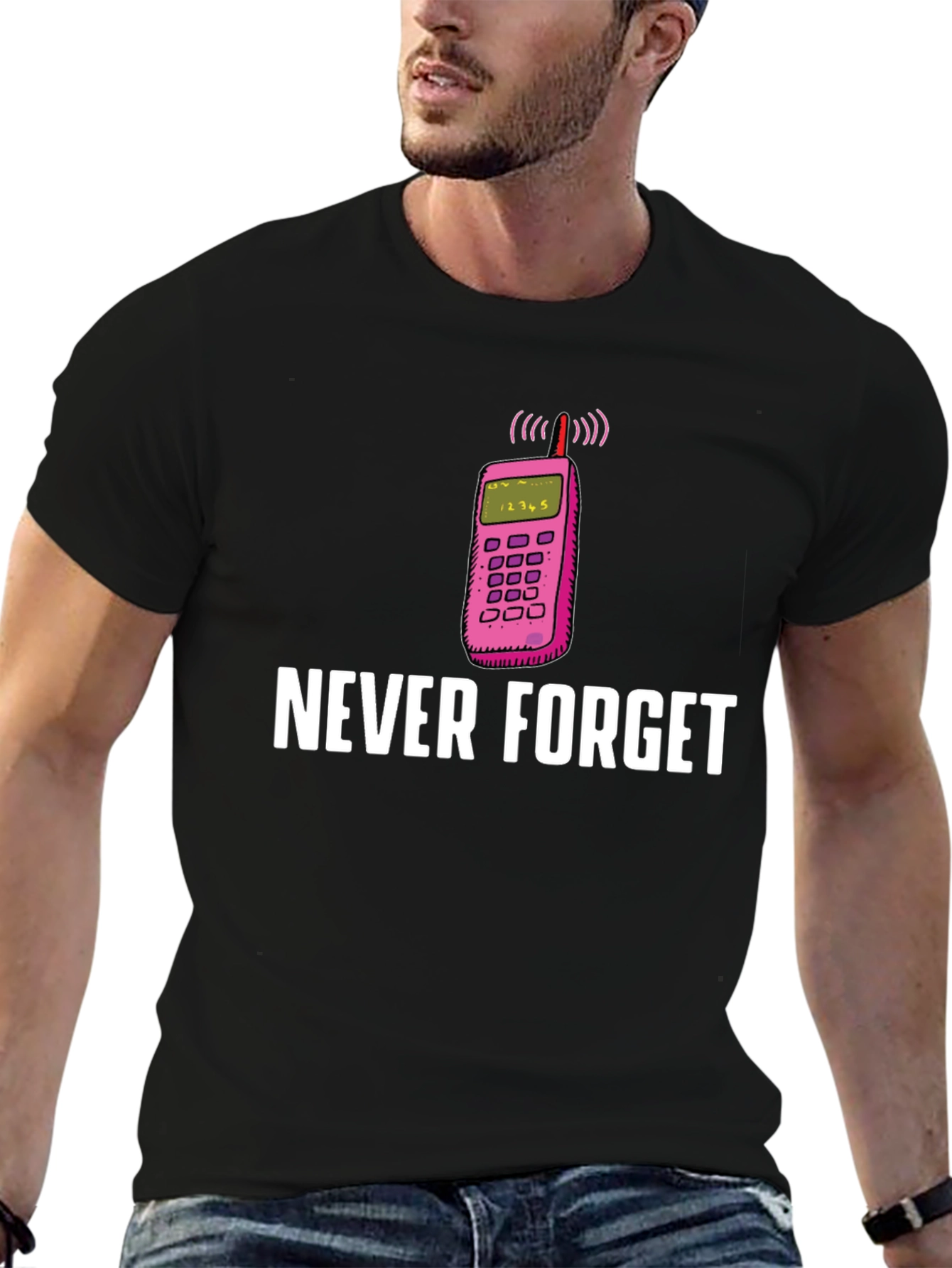 Camiseta Hombre: Nunca Olvides el Celular Retro