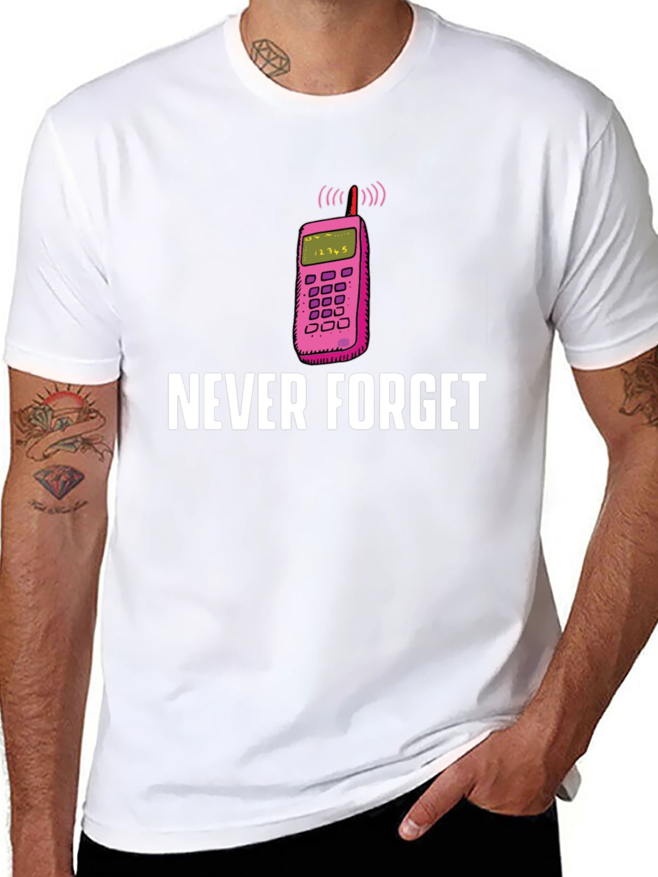 Camiseta Hombre: Nunca Olvides el Celular Retro