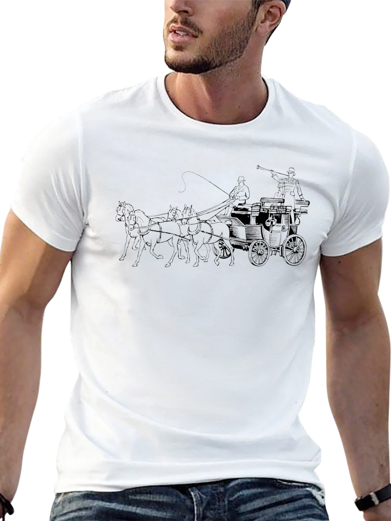 Camiseta Negra con Carruaje Clásico
