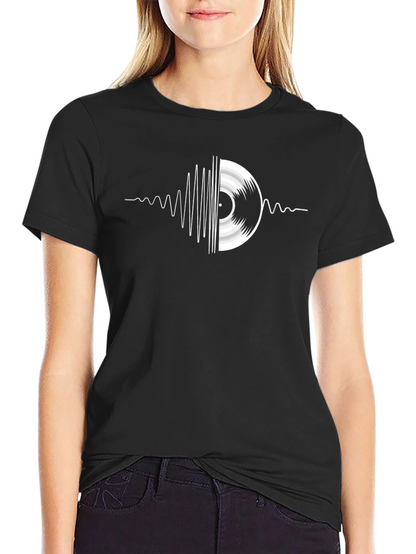 Camiseta Negra Vinilo Música Diseño Ondas