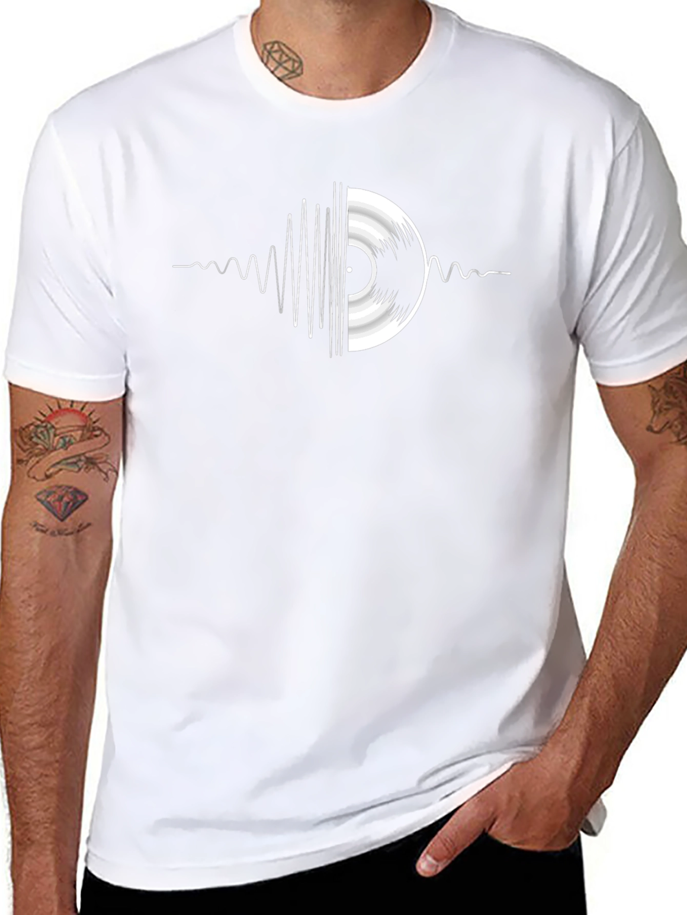 Camiseta Negra Vinilo Música Diseño Ondas