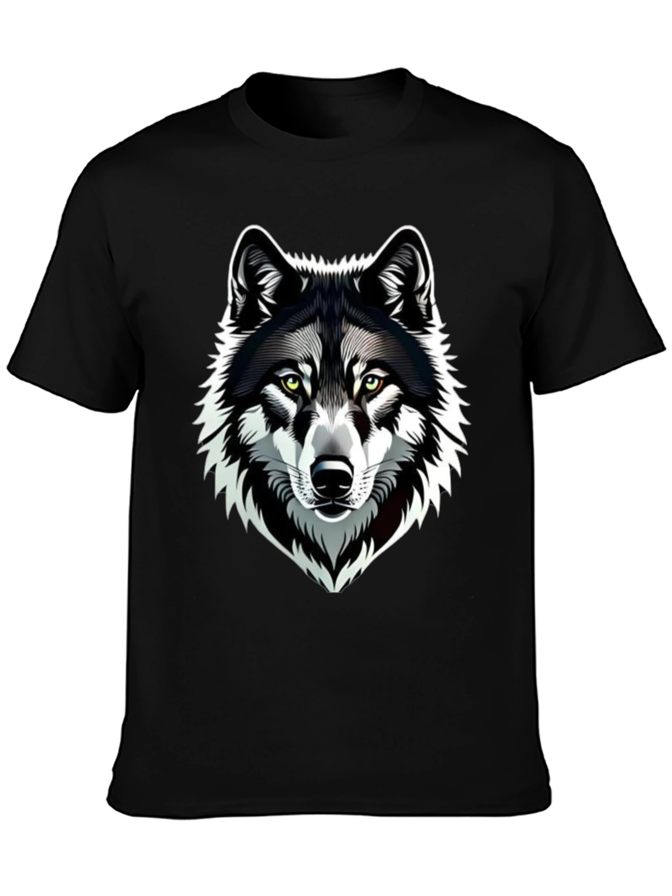 Camiseta Negra Hombre Diseño Lobo