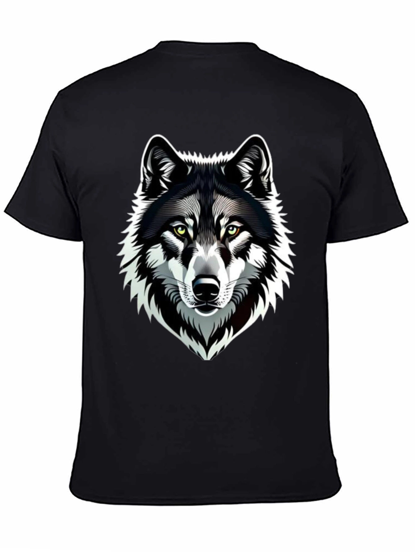Camiseta Negra Hombre Diseño Lobo