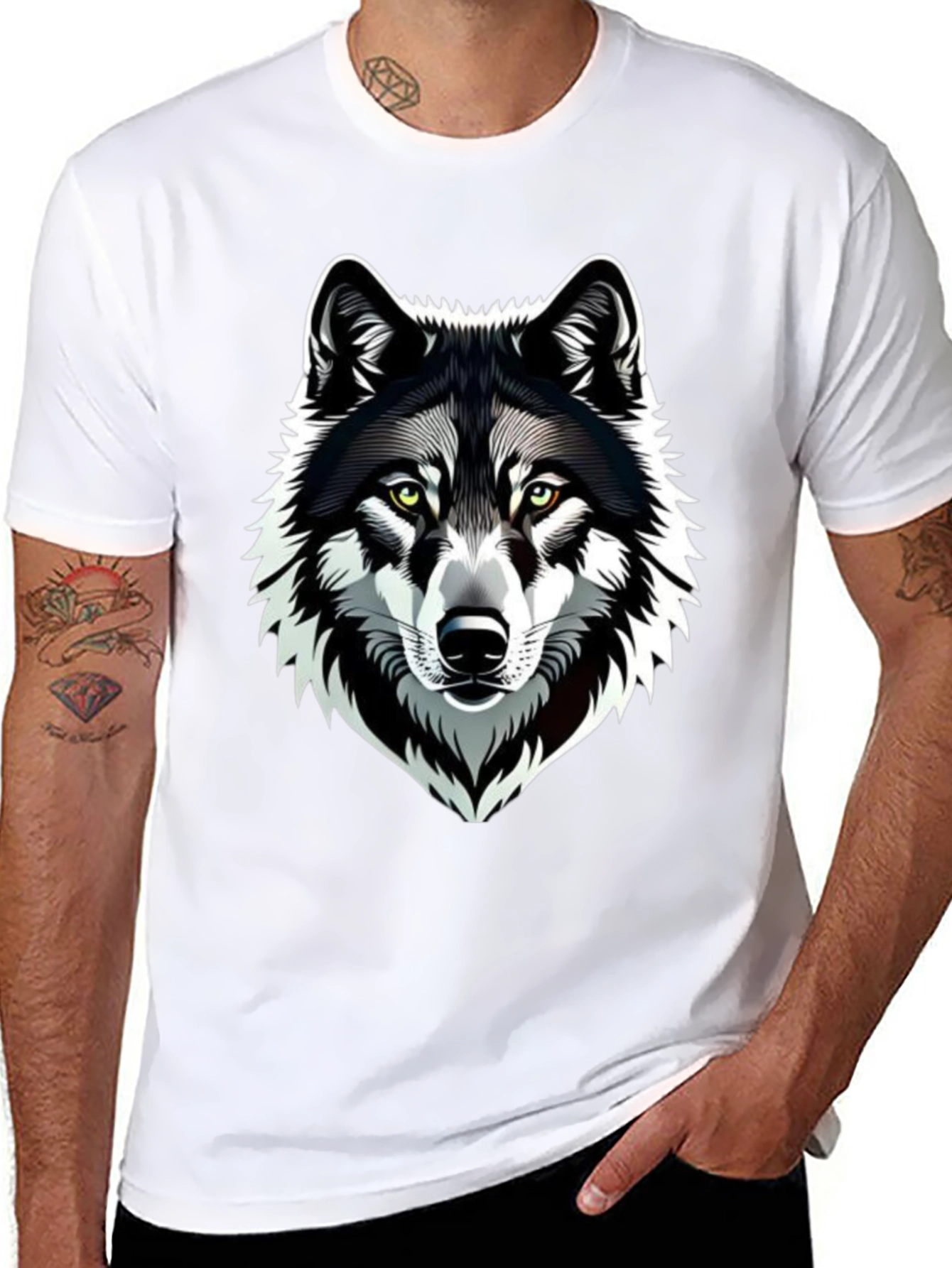 Camiseta Negra Hombre Diseño Lobo