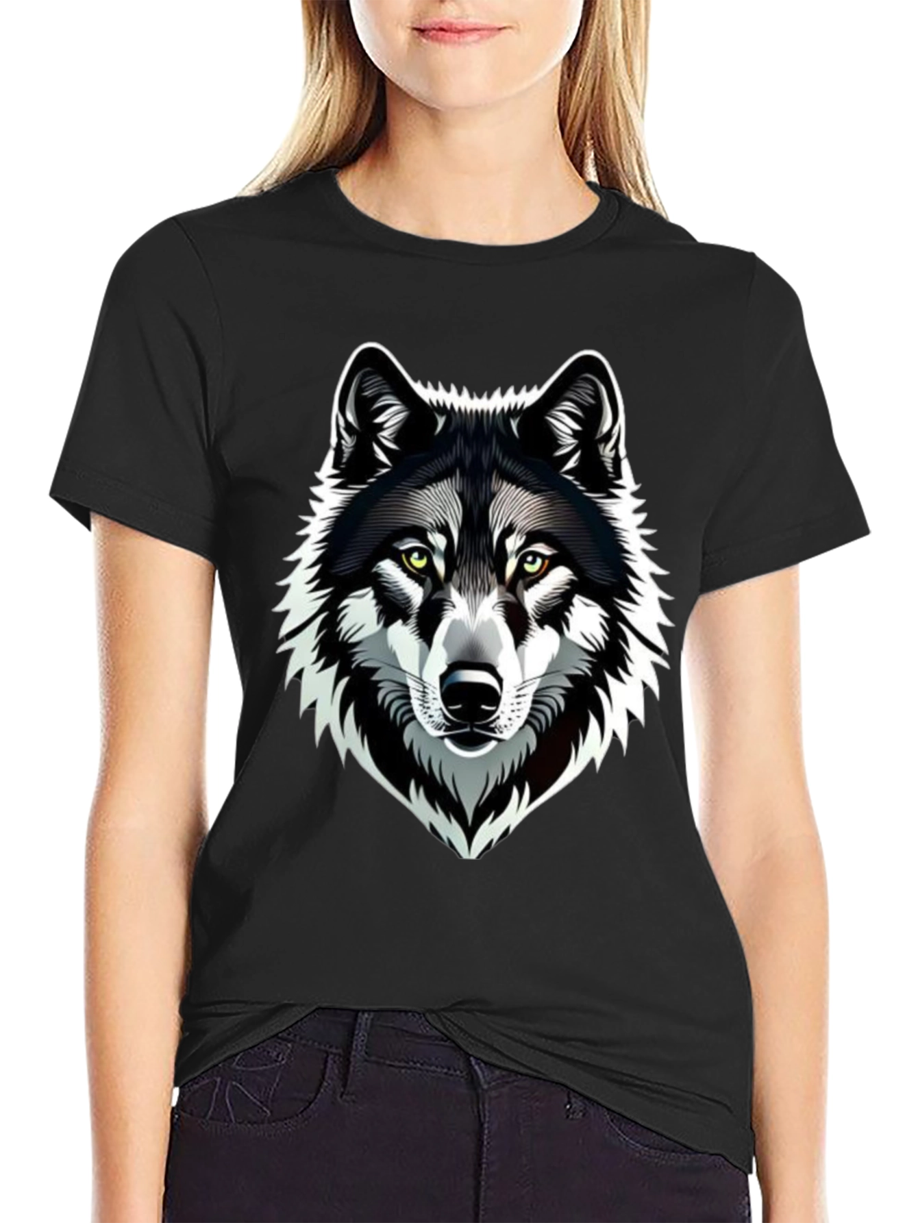 Camiseta Negra Hombre Diseño Lobo