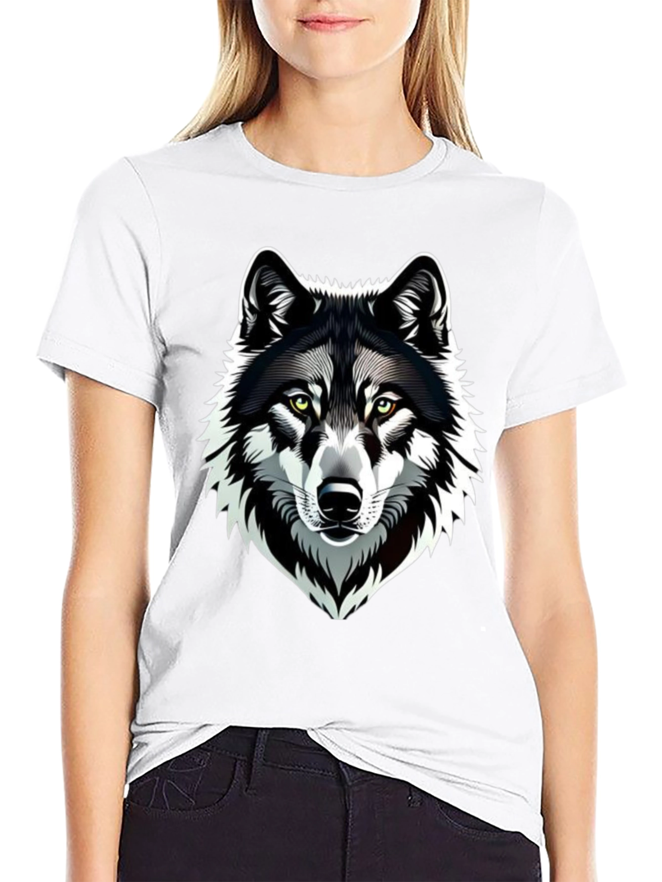 Camiseta Negra Hombre Diseño Lobo