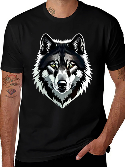 Camiseta Negra Hombre Diseño Lobo