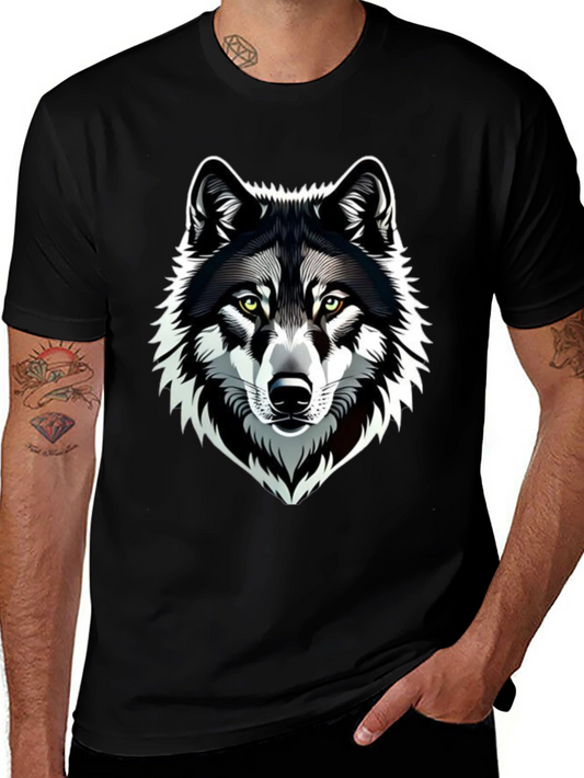 Camiseta Negra Hombre Diseño Lobo
