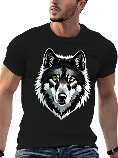 Camiseta Negra Hombre Diseño Lobo
