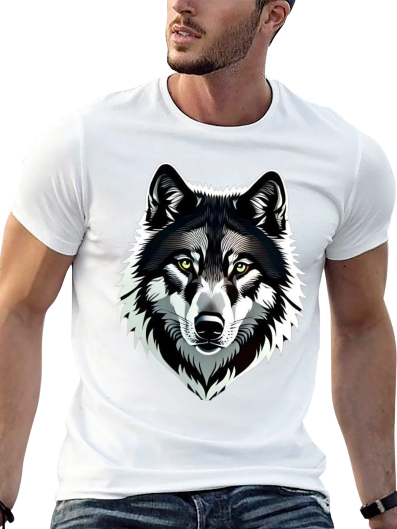 Camiseta Negra Hombre Diseño Lobo