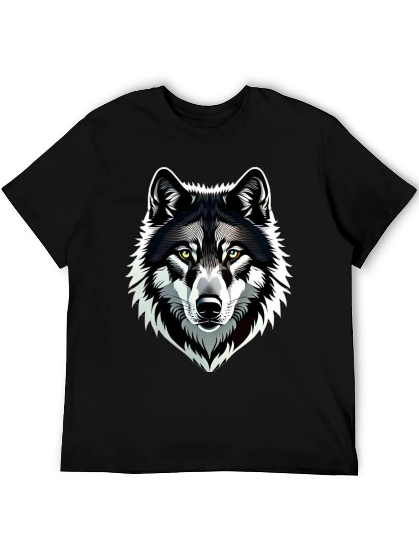 Camiseta Negra Hombre Diseño Lobo