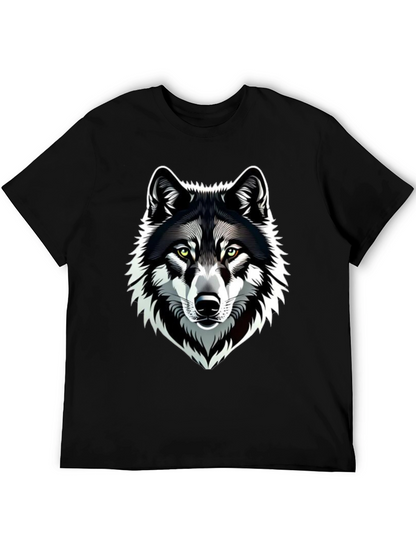 Camiseta Negra Hombre Diseño Lobo