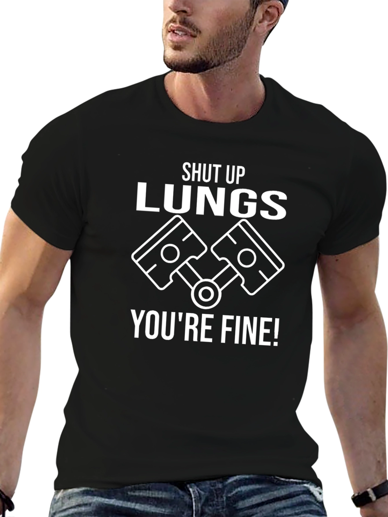 Camiseta Negra Shut Up Lungs Youre Fine
