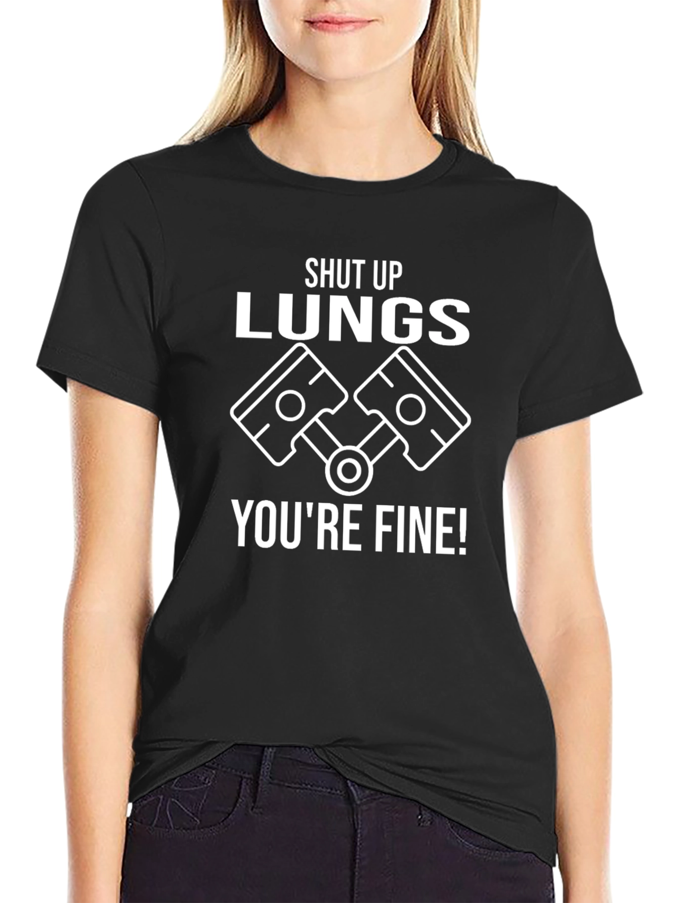 Camiseta Negra Shut Up Lungs Youre Fine