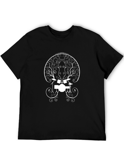 Camiseta Negra con Diseño de Batería Abstracta