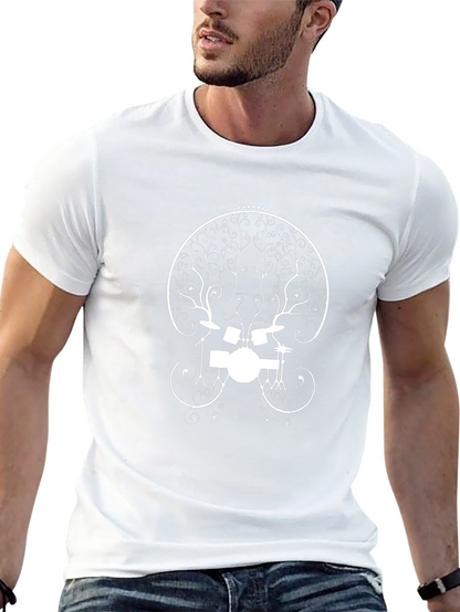 Camiseta Negra con Diseño de Batería Abstracta