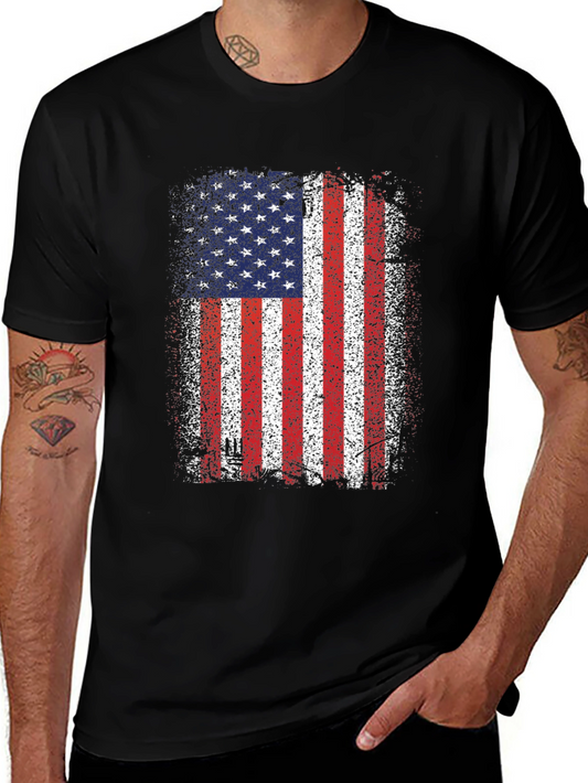 Camiseta Negra con Diseño Bandera Americana Vintage