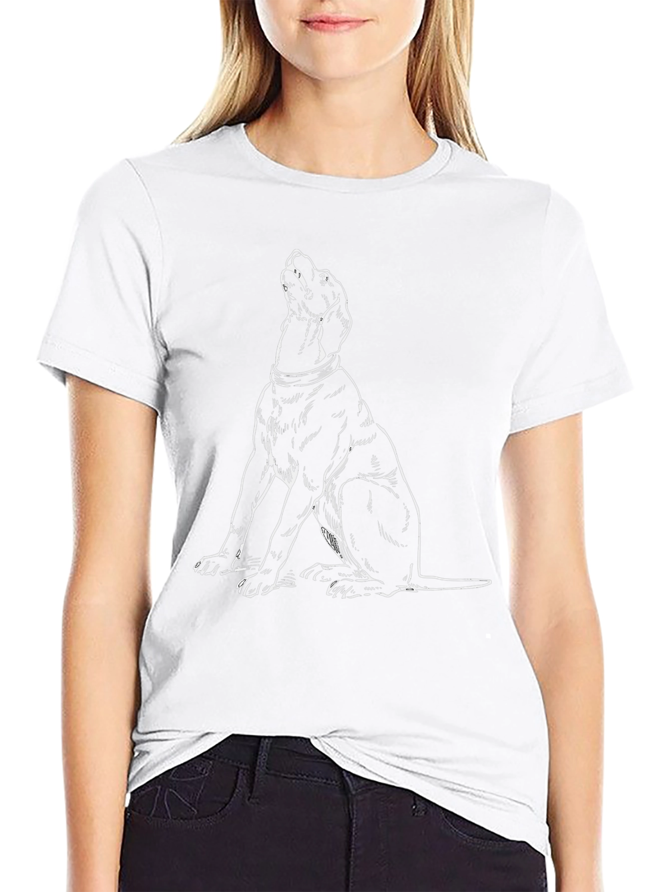 Camiseta Negra con Dibujo de Perro Aullando