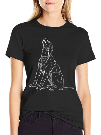 Camiseta Negra con Dibujo de Perro Aullando