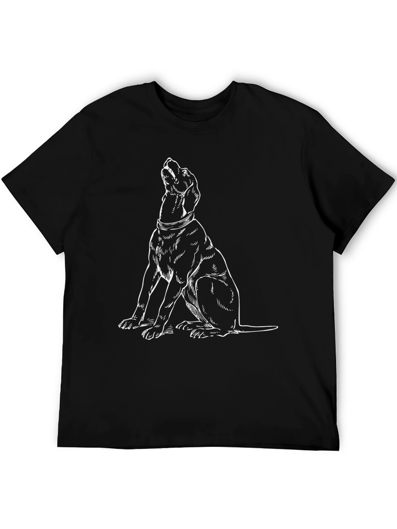 Camiseta Negra con Dibujo de Perro Aullando