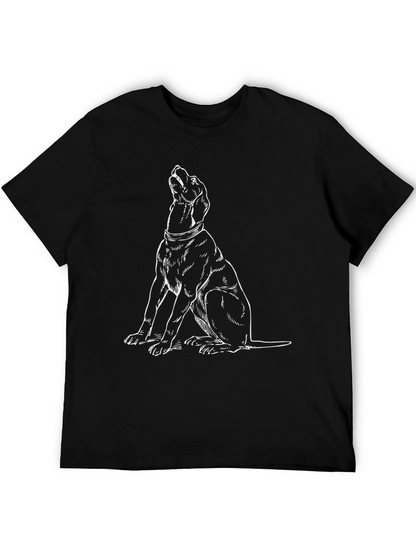 Camiseta Negra con Dibujo de Perro Aullando