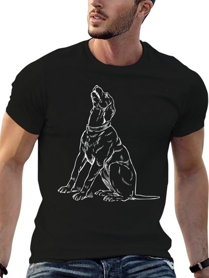 Camiseta Negra con Dibujo de Perro Aullando