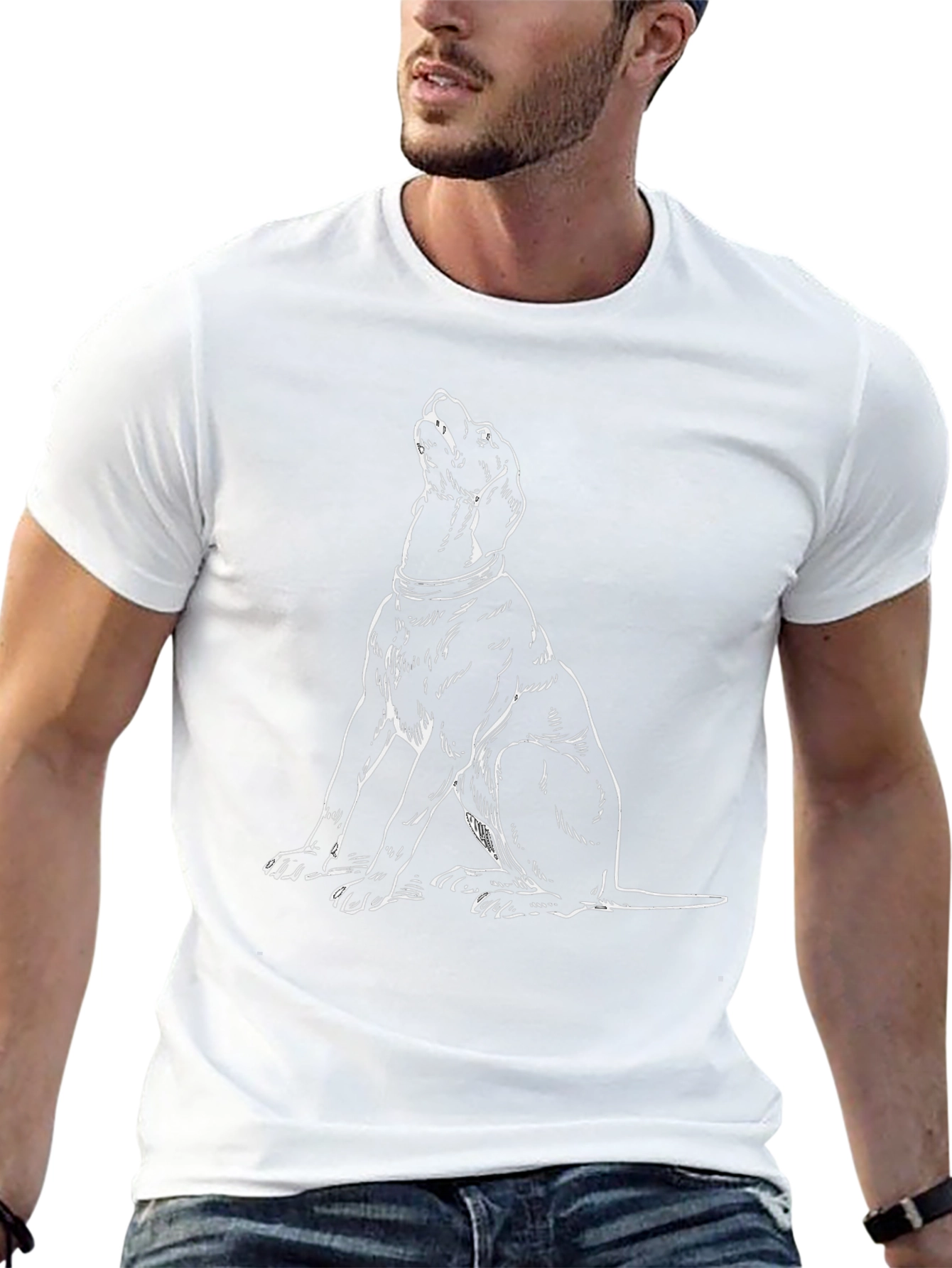 Camiseta Negra con Dibujo de Perro Aullando