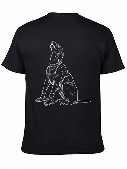 Camiseta Negra con Dibujo de Perro Aullando