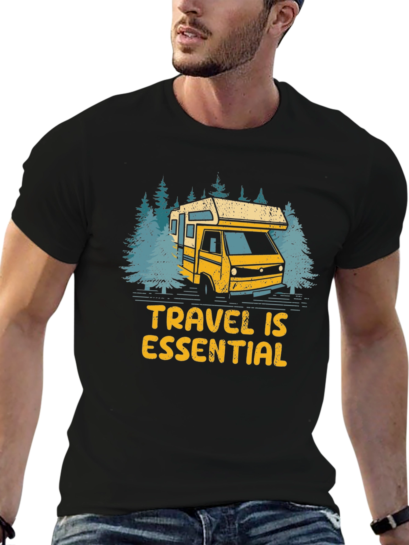 Camiseta Negra Viajar Es Esencial