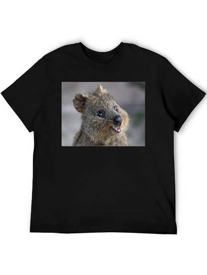 Camiseta Negra con Diseño de Quokka Sonriente